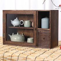 Solid wood dustproof glass desktop storage box Teapot Cosmetics stationery shelf Tea storage cabinet Student ins