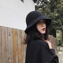 Round face suitable hat winter black wool fishermans hat female spring and autumn Korean tide Joker knitted basin hat early spring