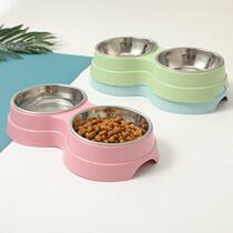 New Pet Double Bowl Pet Dual-use Stainless Steel Bowl Dog Drinking Water Feeding Bowl Cat Dog Plastic Bowl Drinking Water