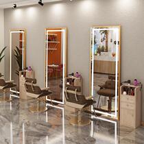Barber shop net red mirror table High-definition wall-mounted edging multi-function floor-to-ceiling gold mirror lamp full body with cabinet