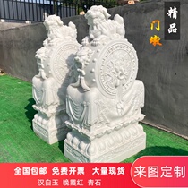  Stone carving door piers holding drum stones a pair of white marble baby elephants Pixiu lions Bluestone Kirin sunset red stone drum ornaments