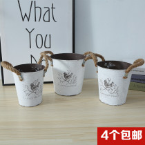 Field Garden Retro-Iron Sheet Flower Pot Flower Solid Pattern Flower Pot American Countryside Iron Flower Pot Multi-Meat Metal Flower Pot