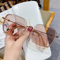 Color-changing glasses female myopia glasses brown glasses frame large frame plain artifact anti-blue radiation protection eye flat lens