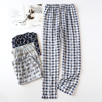 Summer Mens Pure Cotton Sleeping Pants Cotton Silk Long Pants Straight Barrel Loose Artificial Cotton Gats Up the Home Pants Thin Air Conditioning Pants