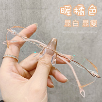 Xiaohongshu frameless glasses female myopia has a degree can be equipped with diamond cutting edge frameless net red makeup myopia mirror