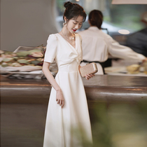 White socialite on the run Princess little dress can usually wear French dress Banquet skirt Satin evening dress skirt