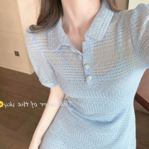 2021 summer new can be sweet can be salt hollow design French bubble sleeve polo dress womens skirt summer