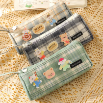 Korean creative simple hipster ins style Plaid pen bag female fairy cute cute super cute high face value dirty and large capacity high school students Net Red original storage pupil pencil case stationery bag