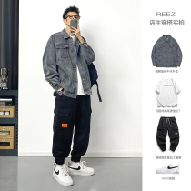 REEZ (Shop Owner Wear) Japanese wash denim jacket mens spring vintage loose casual jacket womens trend