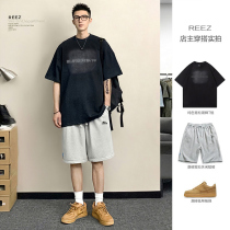 ReEEZ (store owner wears a short - sleeve T - shirt for a man summer loose retro - heavy water - pound tops