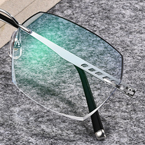 Myopic glasses men have several degrees with large face ultra-light blue radiation protection pure titanium frameless myopia cut edge discoloration finished product
