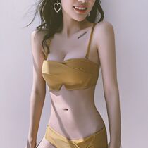 Small chest gathered without underwire underwear set feminine feeling close breast anti-sag thick adjustment type upper bracket bra