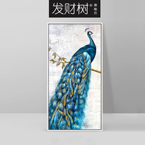 American living room porch decorative painting corridor aisle oil painting pure hand-painted meticulant animal oil painting custom blue peacock