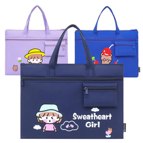 Portable document bag zipper Student large capacity multi-layer canvas Waterproof children cute simple primary school subjects