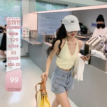 White denim shorts womens summer 2021 new high waist wear thin wide leg pants straight loose a word hot pants