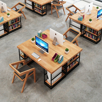 LOFT Industrial Wind solid wood computer desk staff desk 4 people simple modern office table and chair combination