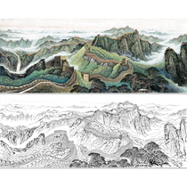 Great Wall Gongbi painting Landscape white sketch background patron figure Chinese painting draft used as copy hook line print draft FS05