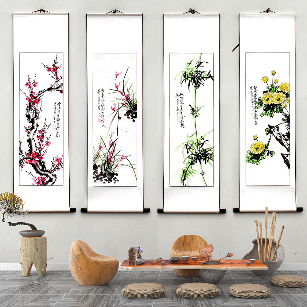 梅兰竹菊四条屏纯手绘画芯-梅兰竹菊四条屏纯手绘画芯促销价格、梅兰竹