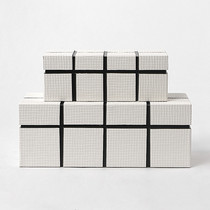 New Chinese checkered stripe jewelry box wooden PU leather jewelry box model room bedroom white storage box ornaments