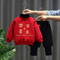 Boy plus velvet padded sweater suit children Chinese style Tang suit New Year dress baby red festive New year dress tide
