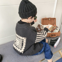 Boys autumn dress Korean handsome tide childrens clothing 2021 new small children knitted cardigan sweater Net red zipper jacket