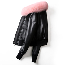 Haining Leather Down Jacket Women's 2021 Fall Winter New Leather Fox Wool Collar Sheepskin Jacket Skinny Short Jacket