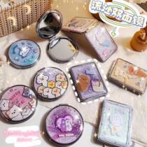 Cartoon Animal Sand Double-sided Mirror Handheld Double-sided Makeup Mirror Student Dressing Mirror