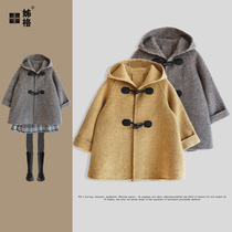 Tian Sister grid childrens clothing Girls British style double-sided cashmere hand-stitched coat Foreign style 2020 winter new coat