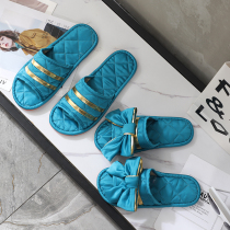 Home shoes Korean couples home slippers women lace fabric home indoor non-slip soft bottom cloth drag spring summer Four Seasons