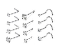 Three groups of pop titanium steel zirconite nose piercing jewelry are flashing and anti-allergic