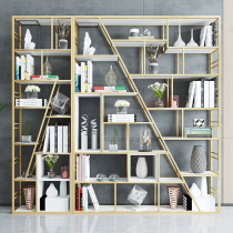 Wrought iron partition shelf Floor-to-ceiling bookcase Creative modern simple living room Nordic Study Office Solid wood bookshelf