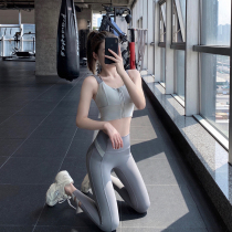 ByuRun short vest yoga suit two-piece female high waist hip thin gym pants sports suit Peach Hip