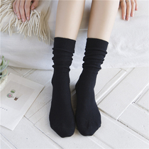  Korean pile socks mid-tube womens thin spring and summer stockings Japanese pure cotton socks JK cute black ins tide