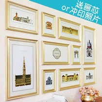 European photo wall light golden frame Wall living room hanging wall modern bright gold custom model room decorative photo wall