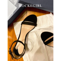 2022 New spring summer high heels sw genuine leather black low heel shoe heel straight with a sandal sandal