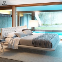Italian Napa leather bed designer size apartment master bedroom wedding bed modern simple high-end light luxury minimalist leather bed