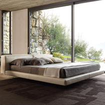 Italian minimalist leather bed Modern simple first floor real cow leather wedding bed Nordic Designer Villa master bedroom double bed