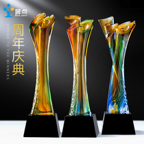 Anniversary celebration Crystal glass trophy custom creative trophy custom lettering 102030 anniversary award