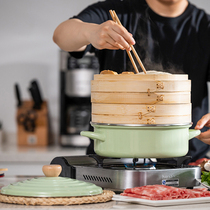 Fat Dragon enamel double-eared soup pot Wok thick hot pot enamel pot 26cm induction cooker gas universal bamboo drawer steamer