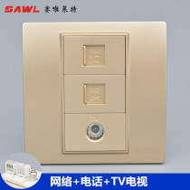 Champagne color 86 type telephone TV computer socket TV cable closed-circuit network cable Network information combined panel
