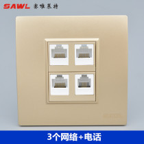 Champagne color 3 network with telephone line computer plug panel 86 network cable spoken voice socket four-port information panel