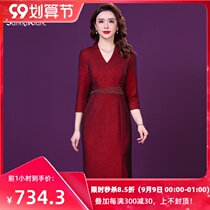 Red mother-in-law wedding feast dress Seini 2021 Spring and Autumn new light luxury thin mother wedding dress