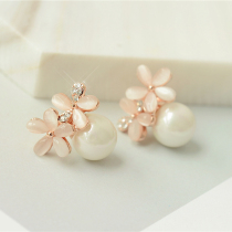 Korean cat eye flower Pearl 925 silver needle earrings screw earring screw earring ear clip elegant temperament female ear ornaments