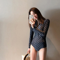 South Korea 2019 new swimsuit female professional Siamese belly sexy thin long sleeve sunscreen conservative hot spring swimsuit
