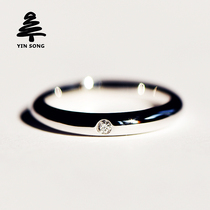 Silver pine loach back plain ring inlaid with 2 points diamond ring Pt950 platinum platinum male and female couple ring wedding