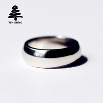 Drum face platinum plain ring Pt990 wide face heavy large size white gold mens simple domineering ring handmade customization