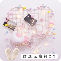 ins pink love grid photo wall girl Net Red Room wall decoration iron art non-perforated wall shelf