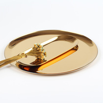 Nordic ins style golden oval plate jewelry storage small tray stainless steel snack plate metal storage plate
