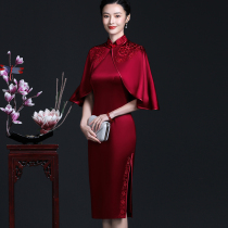 Wedding dress cheongsam spring and autumn two-piece set mother foreign-law wedding banquet Noble acetic acid satin dress