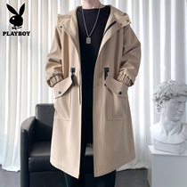 Playboy coat mens trench coat Long Spring and Autumn Tide brand autumn khaki handsome casual coat men